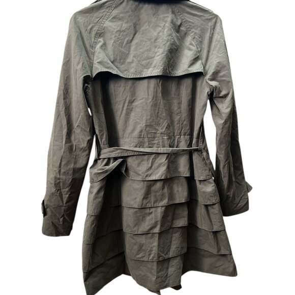 INC International Concepts Olive Green Ruffle Trench Coat - Picture 3 of 3